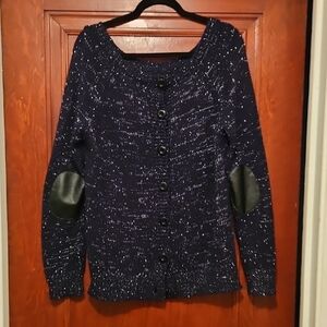 Market & Spruce Navy Speckled Cardigan with Black Elbow Patches